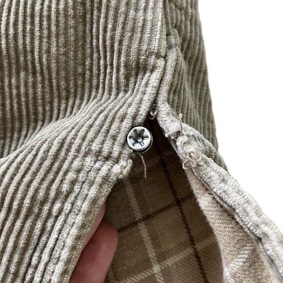Prefab Corduroy Shirt Jacket with Plaid Flannel Lining Tan Shacket - Picture 2 of 9